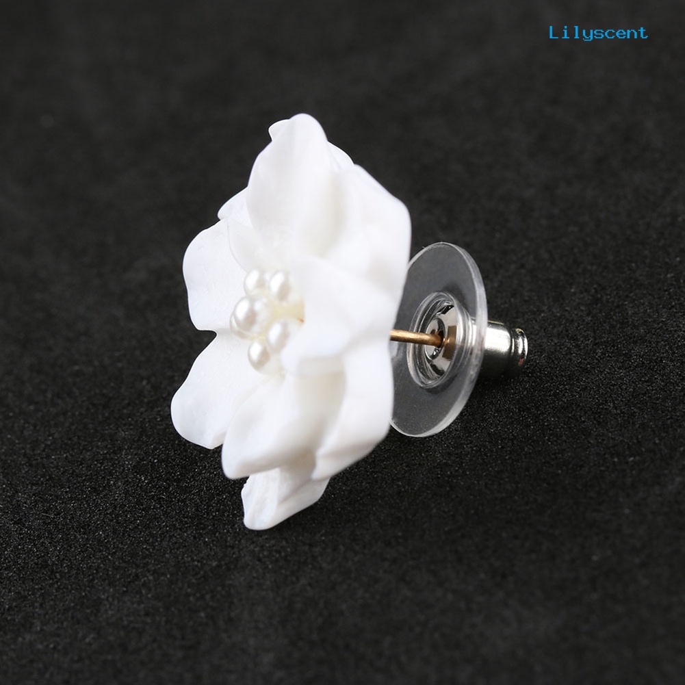 [LS] Elegan Resin Bunga Mutiara Imitasi Wanita Anting Ear Studs Perhiasan Pesta Pacaran