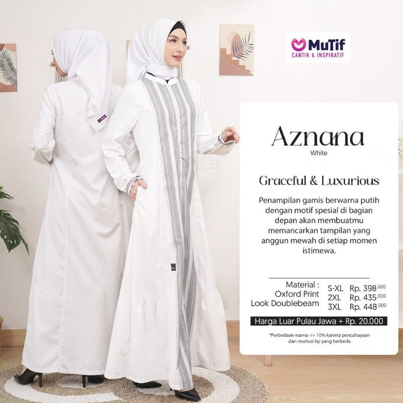 GAMIS MUTIF AZNANA WHITE TERBARU
