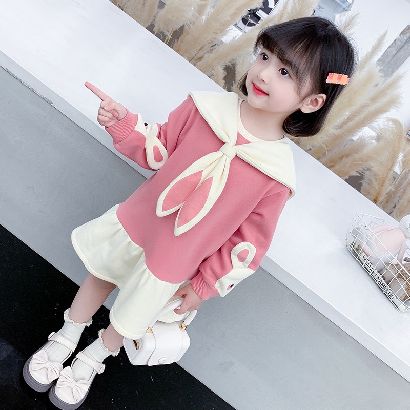 Plazababyku PASSWORD DRESS BUNNY SYAL Dress Sweater 1 - 7 Tahun Baju Anak BerKualitas