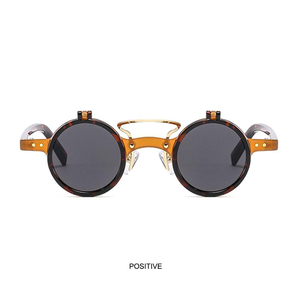 TOP Kacamata Steampunk Flip-Up UV400 Retro Paku Keling Vintage Punk Eyeglasses