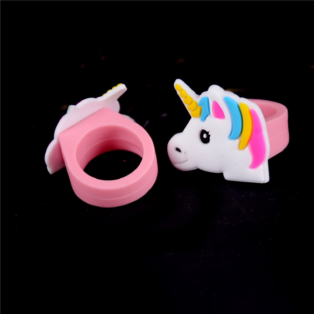 [AdornmentNo1] 5pcs/set Kartun Unicorn Karet Cincin Mainan Pesta Tas Pengisi Pernikahan Mainan Anak Hadiah [ID]