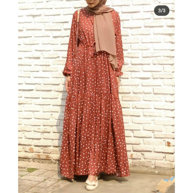 PRELOVED  Aline Homey Dress Polka Coral By Zhafa (Busui Friendly)