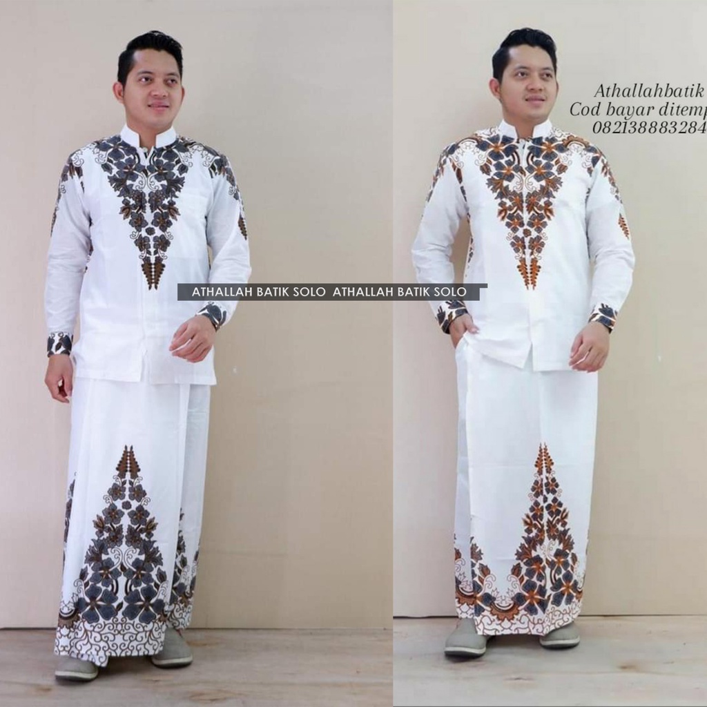 Baju Koko Pria Lengan Panjang Dewasa Setelan Sarung Laki -Laki Batik Solo Modern