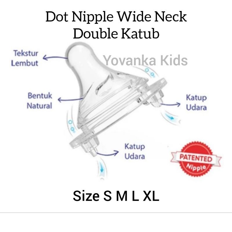 Dot Wide Neck Double Valves Nipple Dengan Katub Ganda Baby Safe Size S M L XL