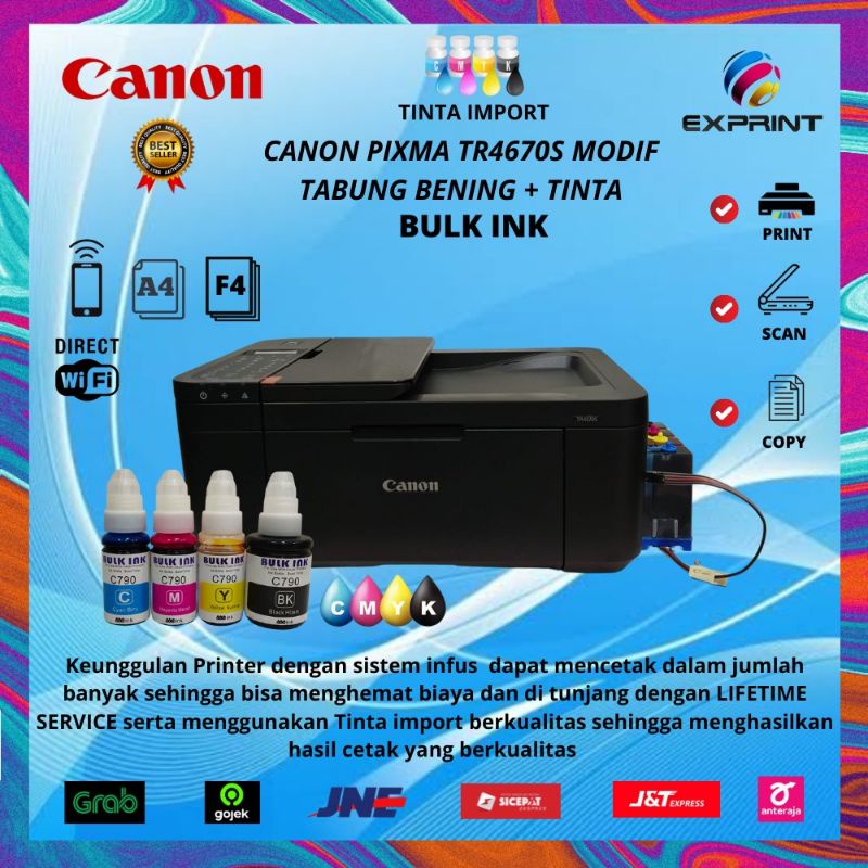 Printer Canon Pixma TR4670s + Infus Tabung Bening ( Print Scan Copy Fax Adf Wifi )