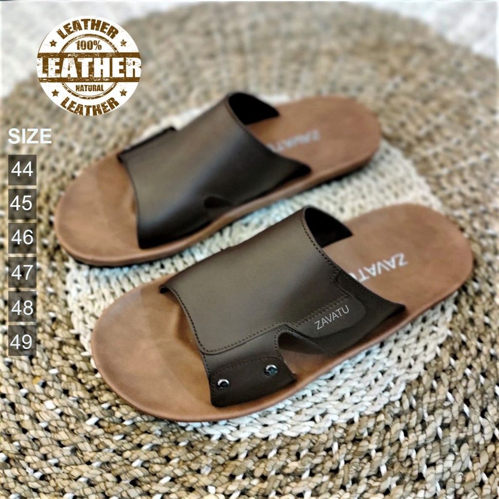 Rekomendasi Sandal Big size Pria Jumbo Slide Kulit Asli Coklat Matte Uk 44-45-46-47-48-49 Sandal Kas