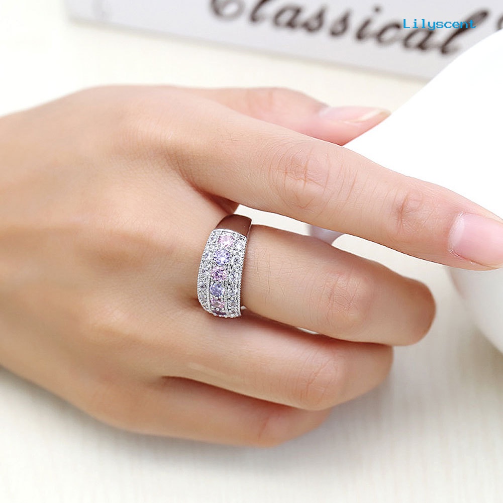 [LS] Perhiasan Pengantin Pertunangan Pernikahan Cincin Jari Hias Cubic Zirconia Warna-Warni