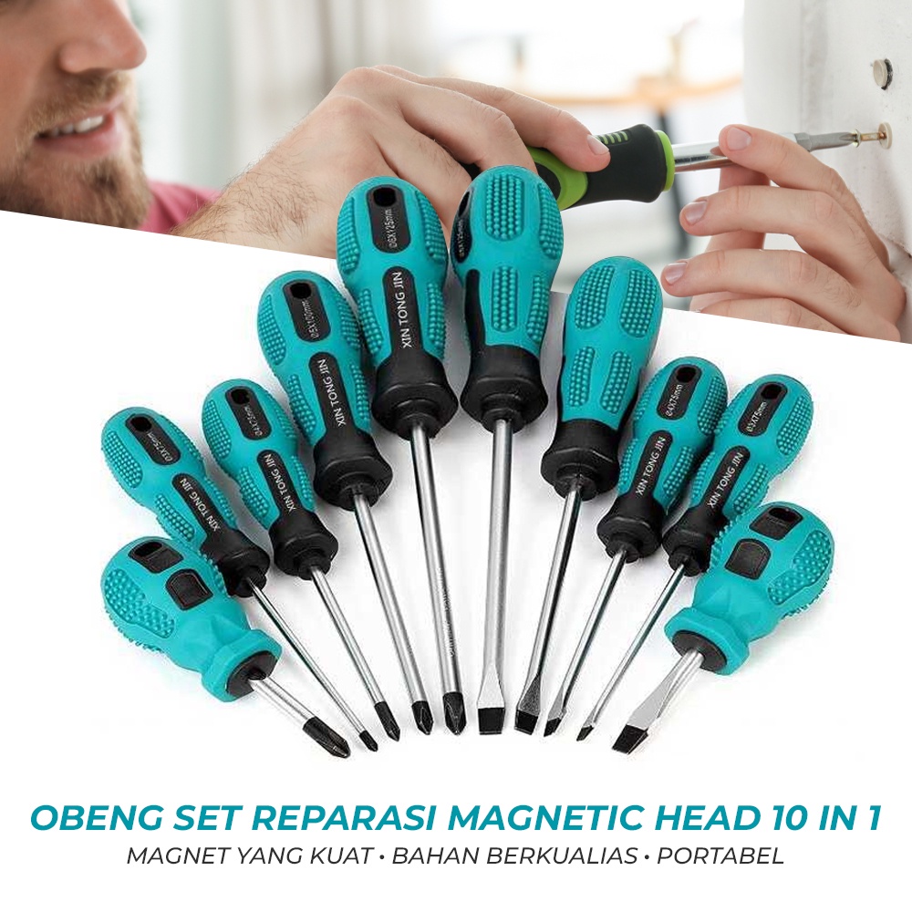 Obeng Set Reparasi Magnetic Head 10 in 1 - SK804 - Green 7ROTFLGR