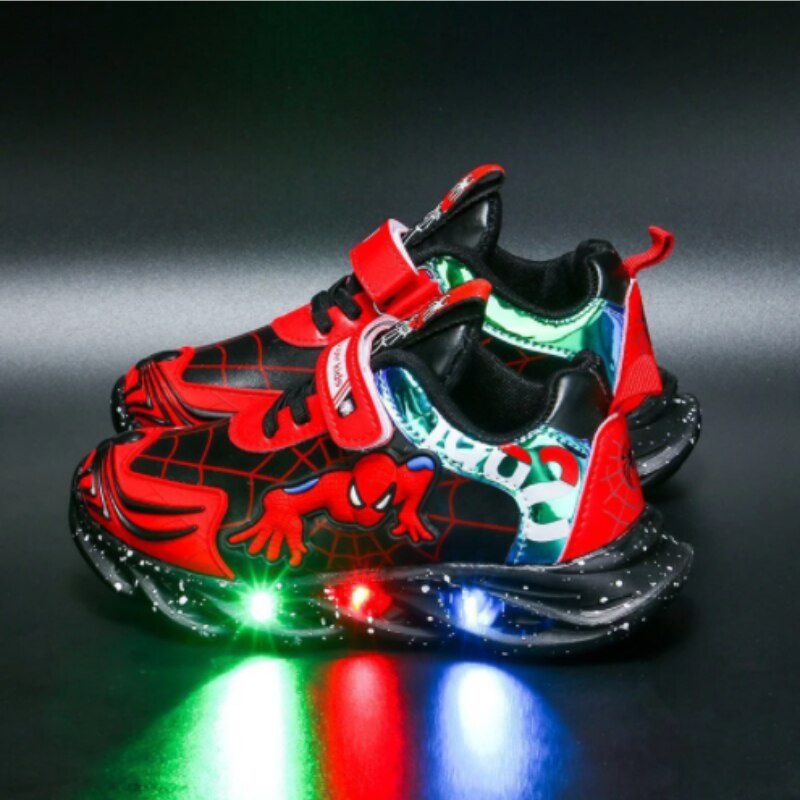 Sepatu Sneaker Anak Laki Laki - Sepatu Anak Perempuan Ultra Light Super LED Sport Import  HERO MOTIF VENOM / SPIDERMAN Running Shoes