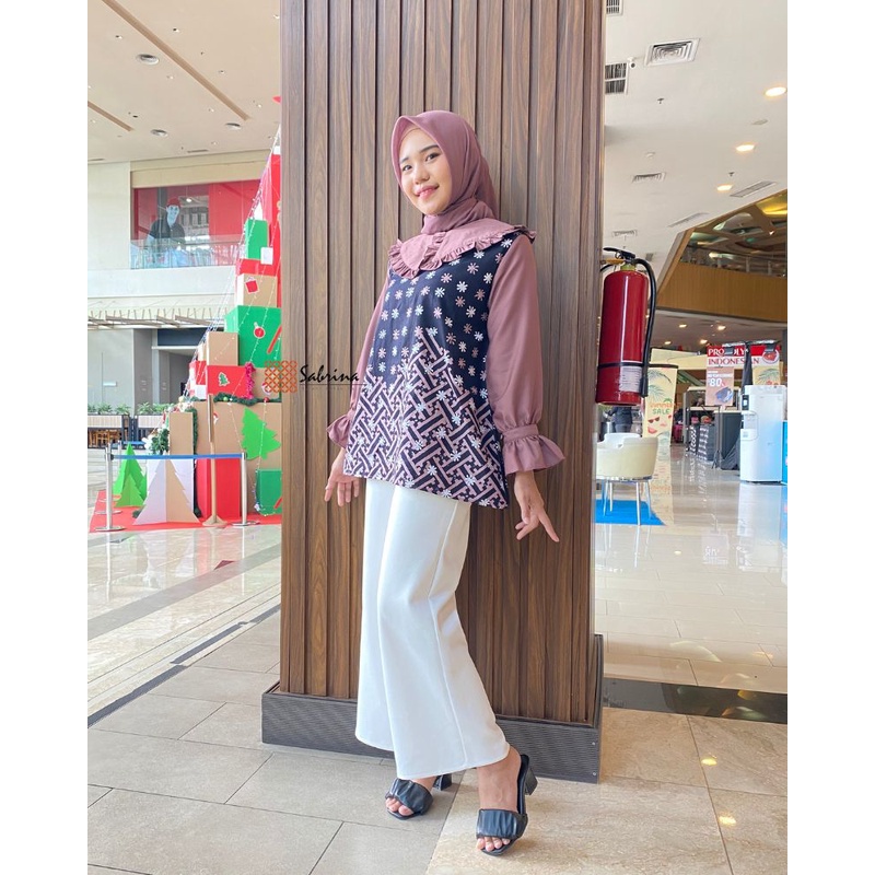 Anatari Blouse Batik Wanita Cap Premium Kerja Kantoran Kombinasi Modis Modern Cantik Kekinian