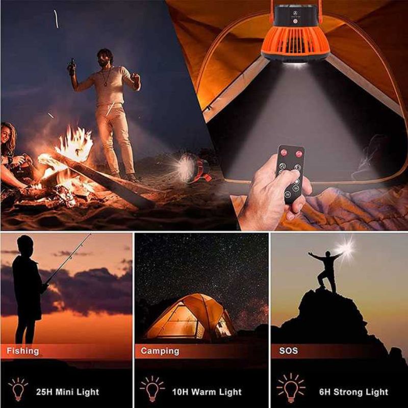 BUBM Kipas Angin Multifungsi Rechargeable dengan Lampu LED Remote - X10 portable camping 5200mAh