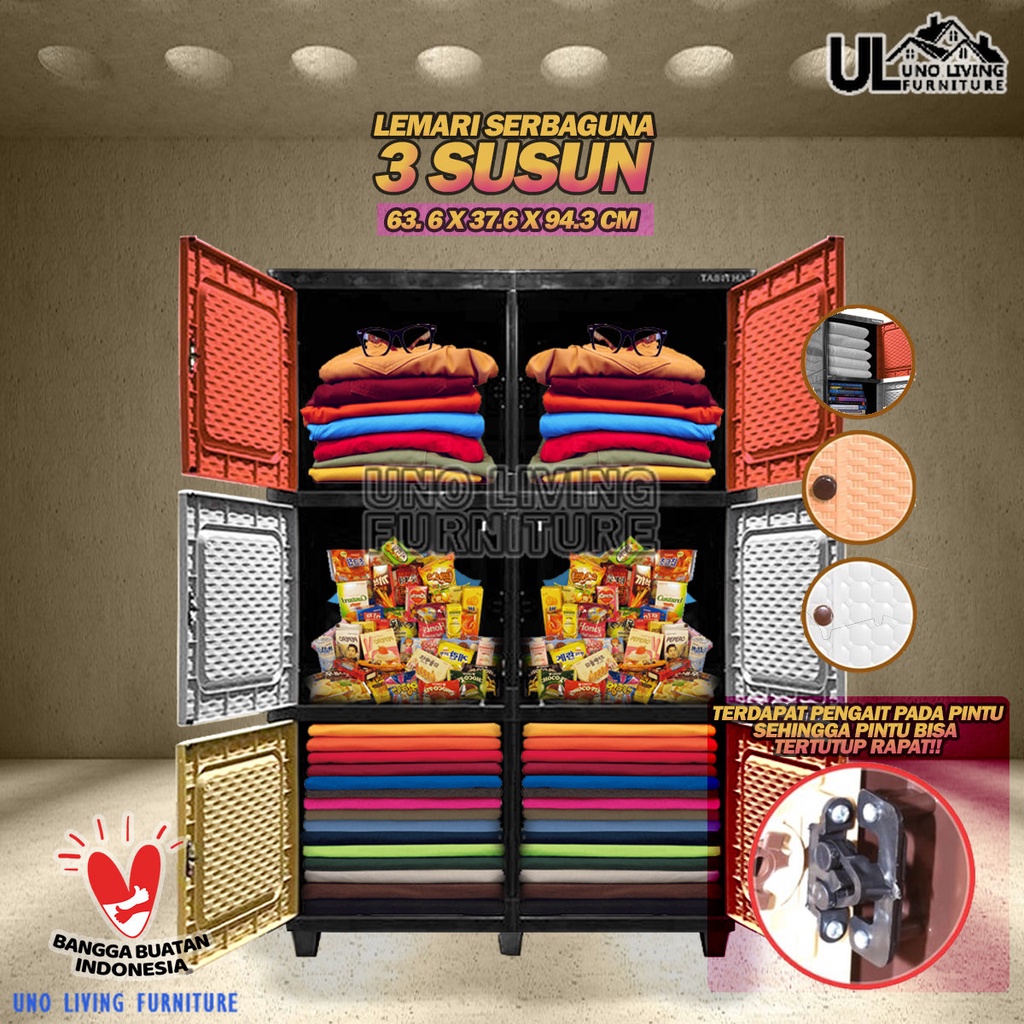 Lemari Plastik Serbaguna DOUBLE 3 SUSUN Tabitha CLICKS Tabitha LOKI LOKER SERBAGUNA Lemari Pakaian CABINET LEMARI TABITHA LEMARI SWING