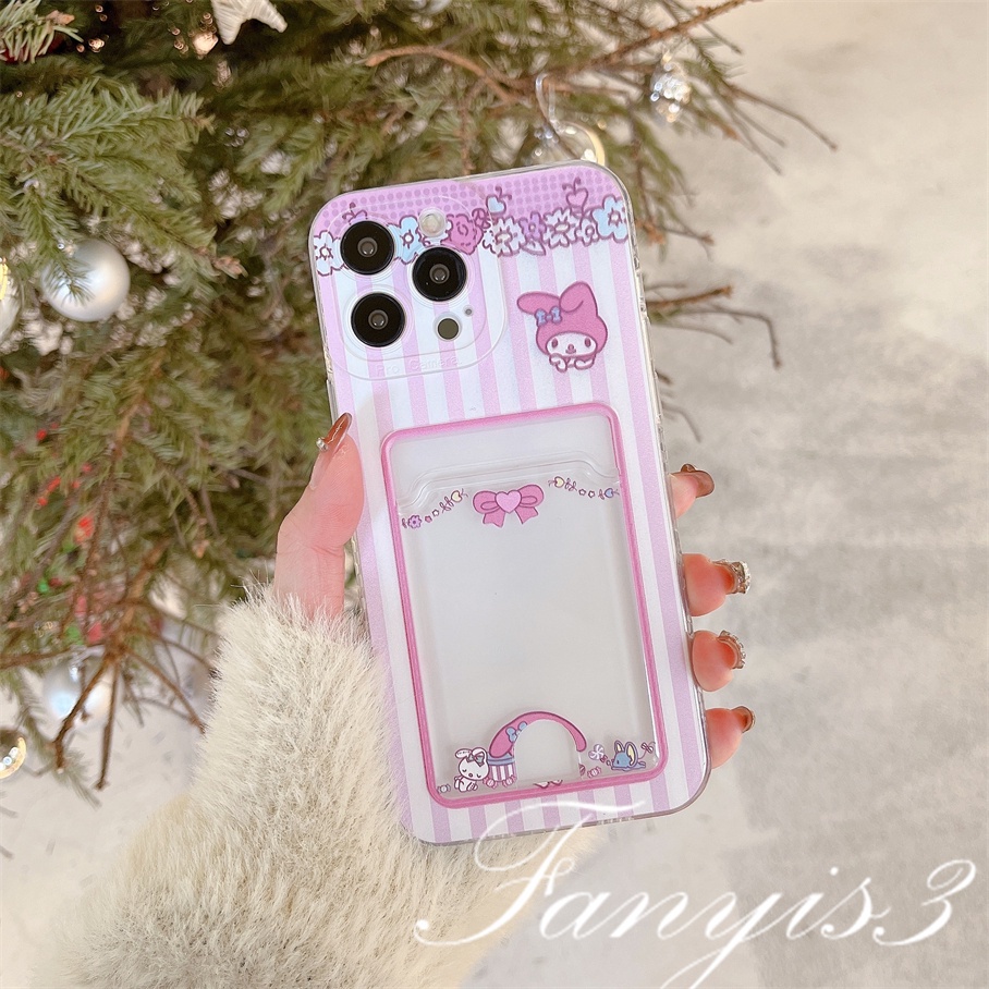 Redmi A1 Plus 10C 10A 10 9A 9C 9 9T Note 11s 10s 9s 11 10 9 8 Pro Poco X3 NFC X3Pro Mi 11 12 Lite 11T Pro Cute Kuromi Sanrio Card Holder Phone Case Clear TPU Soft Cover Pelindung