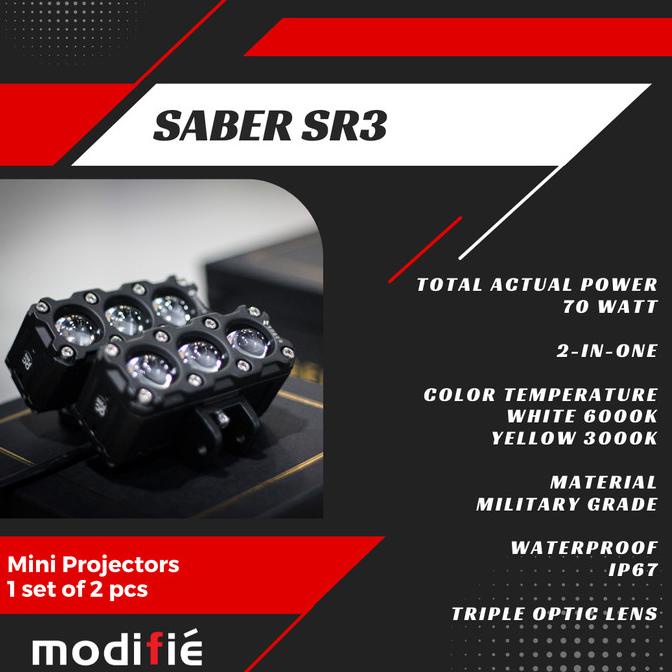 Mini Projector Saber SR3 modifiesby LED grill foglamp putih 2 mode