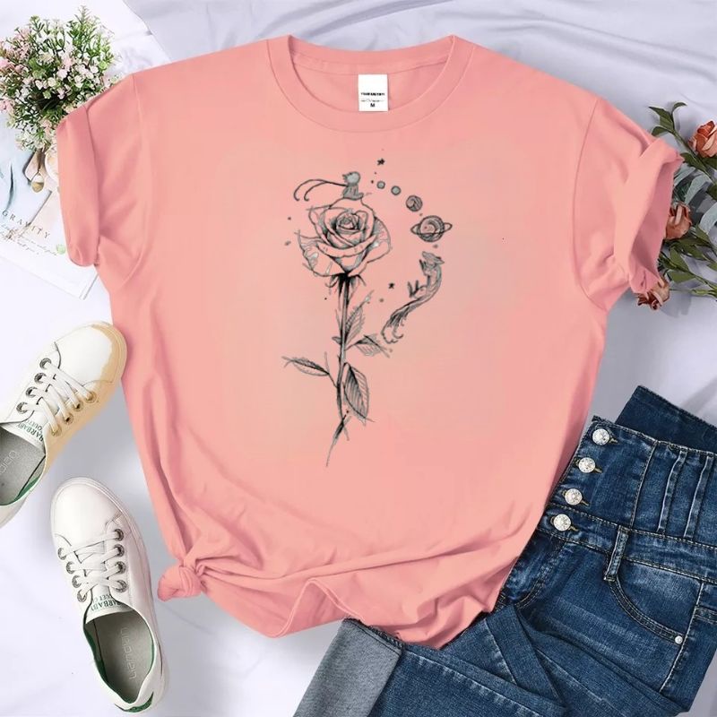 Kaos Cewek Baju Oblong Wanita Lengan Pendek Atasan Dewasa Tshirt Oversize Distro Mawar Cod