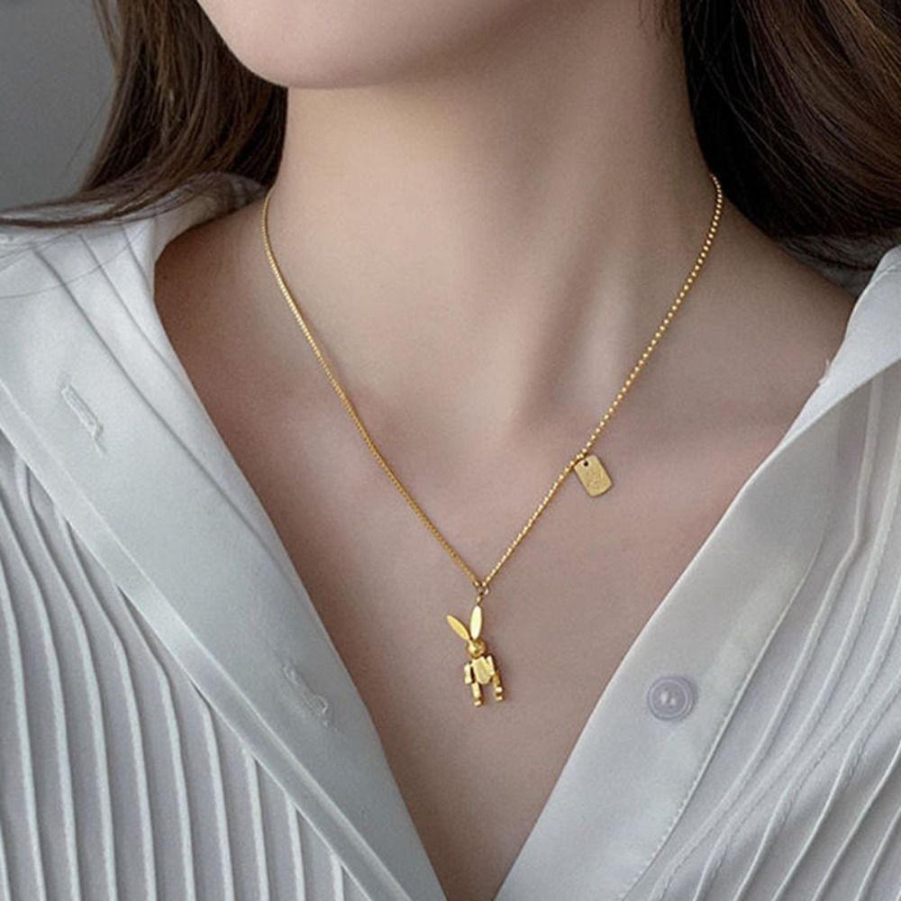 Kalung Liontin Kelinci Agustina Fashion Aksesoris Perhiasan Sederhana Gadis Hadiah Temperamen Rantai Klavikula Baja Titanium