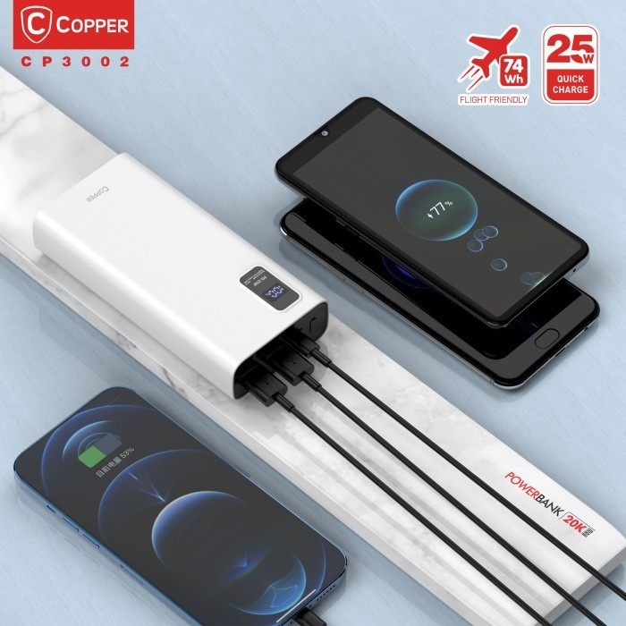 Copper Powerbank Led 20.000 Mah - Cp3002 25W Power Delivery Qc 4.0