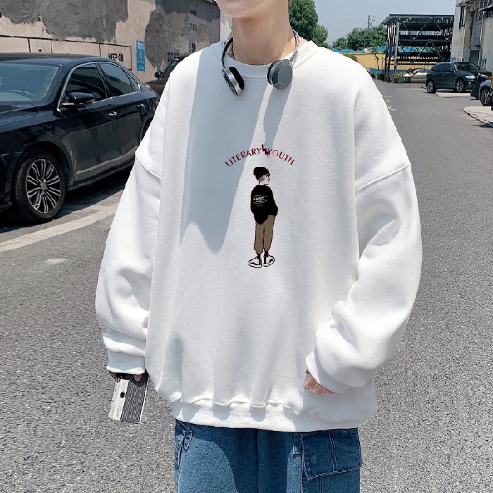 Leher Bulat Hong Kong Sweatshirt  Pria Lengan Panjang    Jaket Katun tambah Beludru  pasang cetak Ma