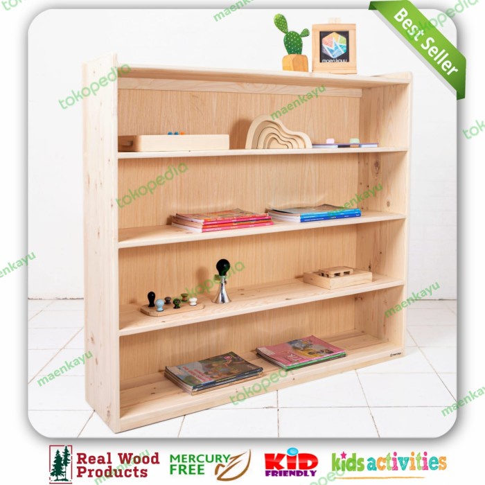 rak kayu , aparatus montessori , lemari Rak montessori full kayu solid - 4 susun