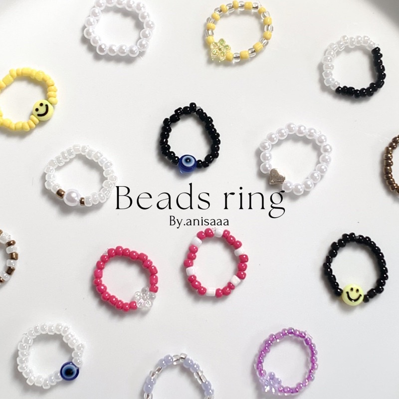( SET BEADS RINGS ) | ONE SET |  BNW | BLUE | Purple | fuchia series |   Beads ring cute | cincin manik | cincin manik korean