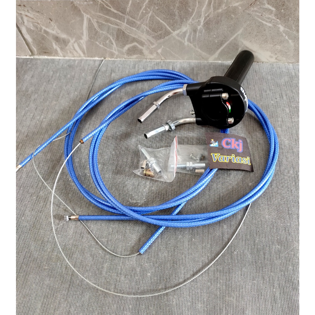 Paket BIRU variasi gas spontan+2 kabel gas BIRU serat karbon 190cm+2 L gas CNC bisa untuk semua moto