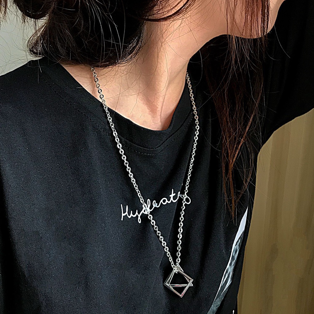 Kalung Couple Panjang Titanium Steel Segitiga Hip Hop Korea Unisex