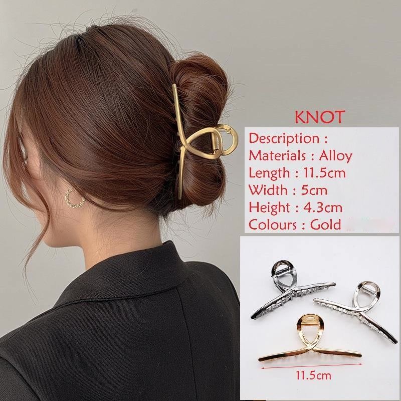 Jepit Rambut Salon Jumbo Bahan Besi Warna Emas Gaya Retro Korea Jedai Logam Elegan Gold Metal Alloy Besar