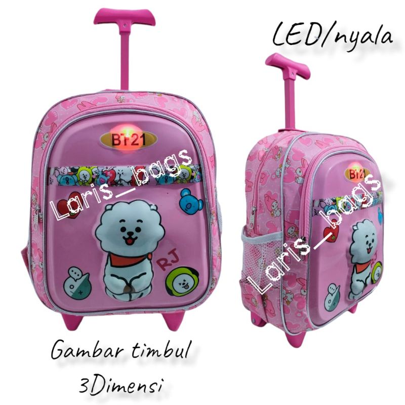 Tas sekolah anak perempuan/Tas troli BTS LED SD/Tas dorong anak/Tas bahu anak/Tas anak/ransel anak/Tas troli BTS SD led