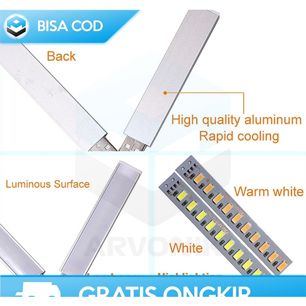 LAMPU LED STRIP LAMPU BELAJAR USB PORTABEL COOL WHITE 6000K 12WATT 5V