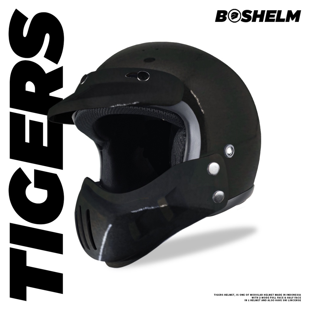 Terlaris Boshelm Helm Cakil Modular Tigers Grey Glossy Helm Full Face Sni