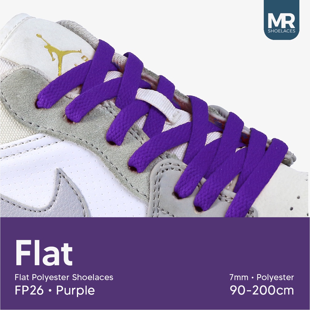 Original MR Shoelaces FP26 Ungu Purple Tali Sepatu Pipih Flat 7mm 80cm 90cm 100cm 120cm 130cm 150cm 180cm 200cm Polyester