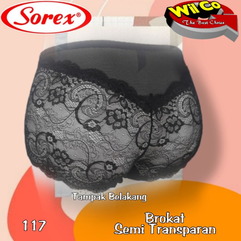 K117 - (Harga Per 1 Potong) CELANA DALAM WANITA PAKAIAN WANITA PAKAIAN DALAM SOREX BRUKAT SEMI TRANSPARAN FREE SIZE