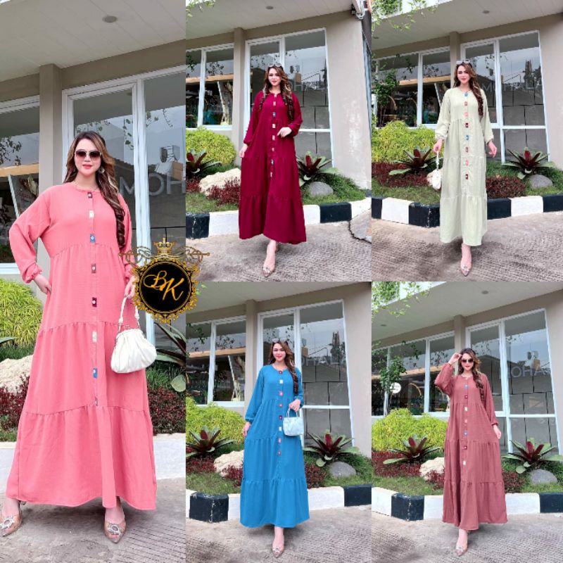 Gamis Cringkel Jumbo Ld 120 | Gamis Lengan Panjang Ld 120 Lengan Balon | Longdress Arabian Lengan Ba