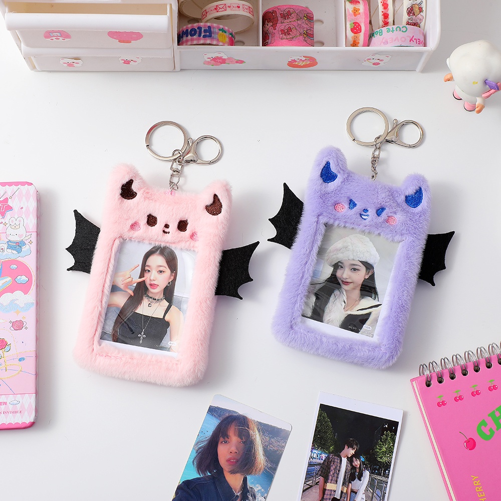 Kawaii Little Devil Plush Card Case Soft Bear Idol Photocard Sleeves Cover 3inch Kelinci Lucu ID Card Bus Card Holder Alat Tulis