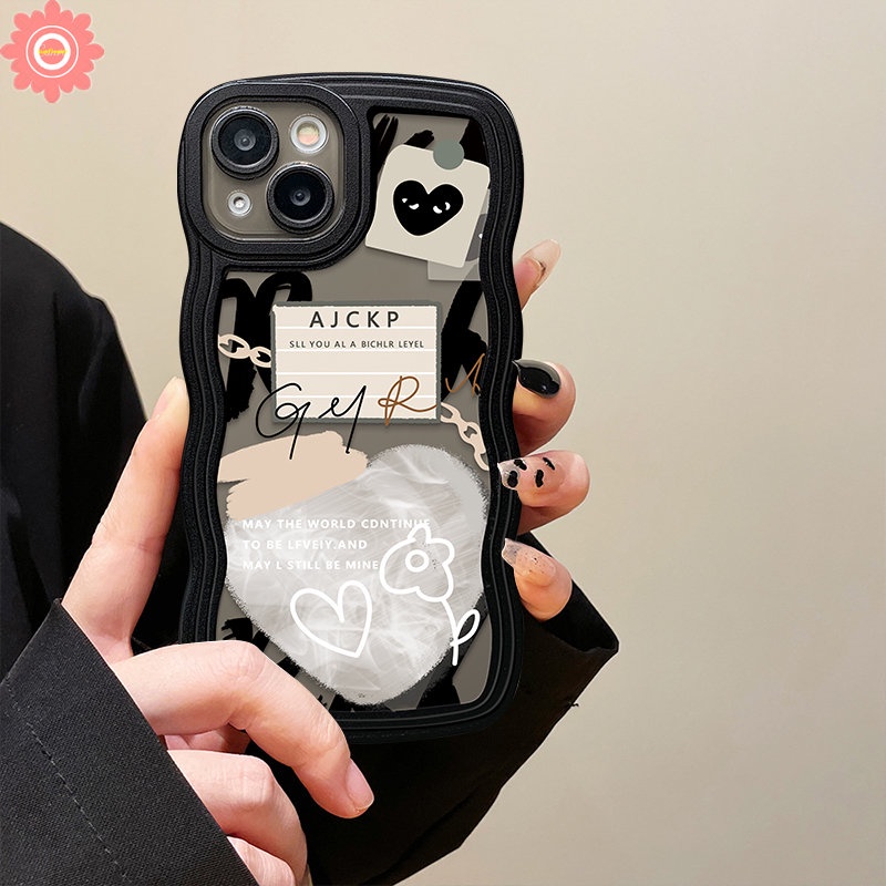 Fashion Love Heart Label Case Oppo A17 A57 A96 A54 A77 A5s A76 A16 A12 A95 A15 A17K A55 A16s A3s A5 A9 A74 A7 A16K A1k A77s A53 A52 Reno 85f 7Z 6 Wavy Edge Soft TPU Cover