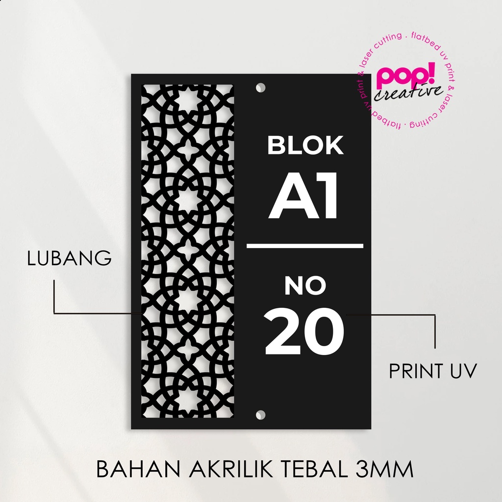 NOMER RUMAH BOLONG VERTICAL / PAPAN NOMER RUMAH AKRILIK / NOMER RUMAH AKRILIK / HIASAN RUMAH / PAPAN