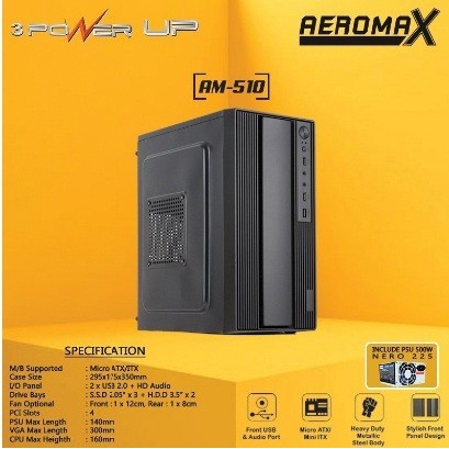 Casing Power Up Micro ATX AEROMAX AM 511 / AM 510 With PSU 500W