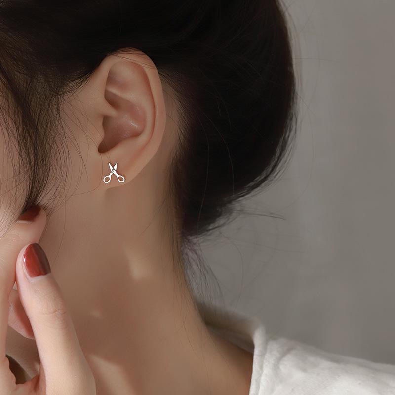 Papaozhu Mode Sederhana s925 Perak Lucu Gunting Stud Anting-Anting Untuk Wanita Gadis Kreatif Lucu Anting-Anting Hypoallergenic Telinga Perhiasan