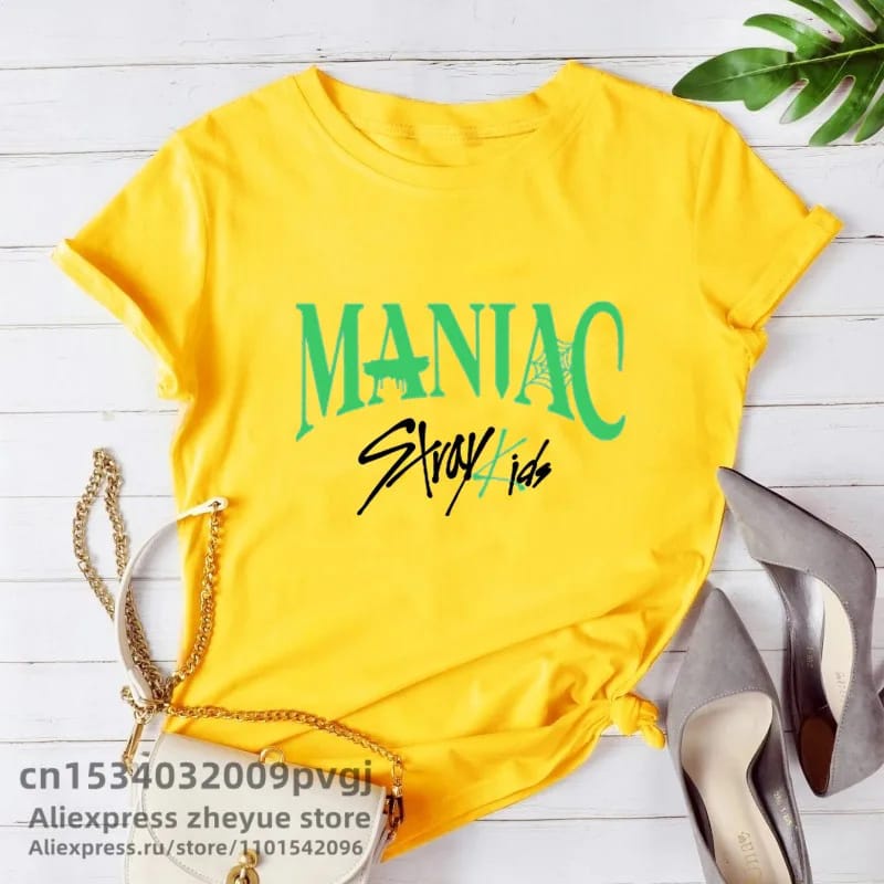 Kaos KPop Stray Kids Maniac Wanita Lengan Pendek Oversize T shirt Stray Kids Maniac Unisex Kaos K-Pop Straykids Maniac Skz Skzoo Album Terbaru Baju Stray Kids Maniac Straykids Maxident Jumbo XXXL Tshirt Stray Kids Maniac 2ND World Tour KPop Idol Korea XXL