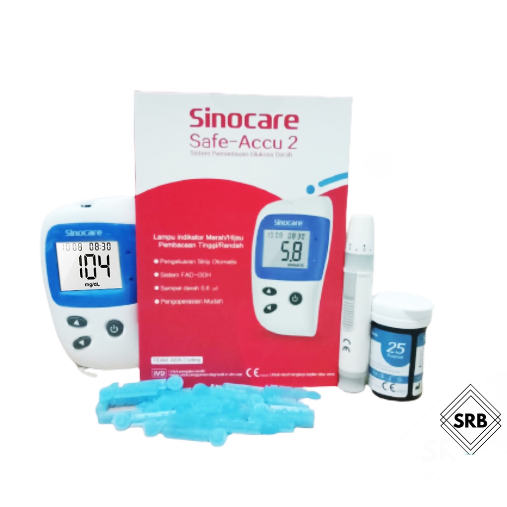 SINOCARE Safe AQUG|Accu 2|Accu| Alat Tes Gula Darah (25 Strip)| Alat ukur Gula Darah| Alat Cek Gula Darah| Alat monitor Gula Darah|Alat deteksi Gula Darah| Alat Pemeriksaan kadar gula darah| Glukometer| Glucometer| Glucosa darah| Glukosa darah| diabetes