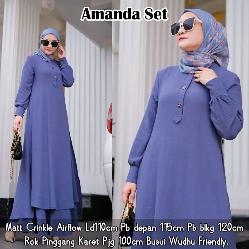 AMANDA SET ROK TUNIK WANITA CRINKLE AIRFLOW/SETELAN WANITA POLOS BUSUI/BAJU MUSLIMAH KEKINIAN/FAR MOSLEMSTORE