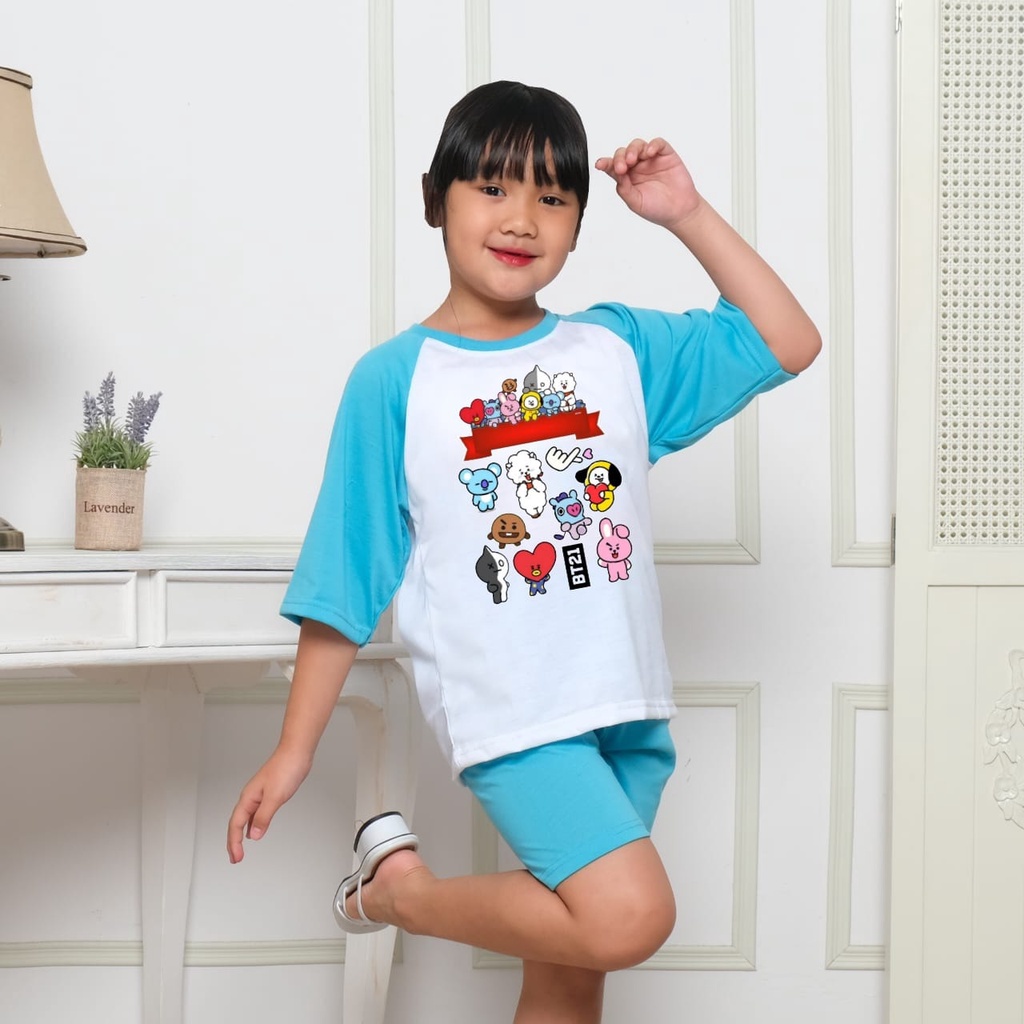 Hzl_outfit Set Baju 3/4 Setelan Anak Cewek BT21 Sarange S.M.L.XL