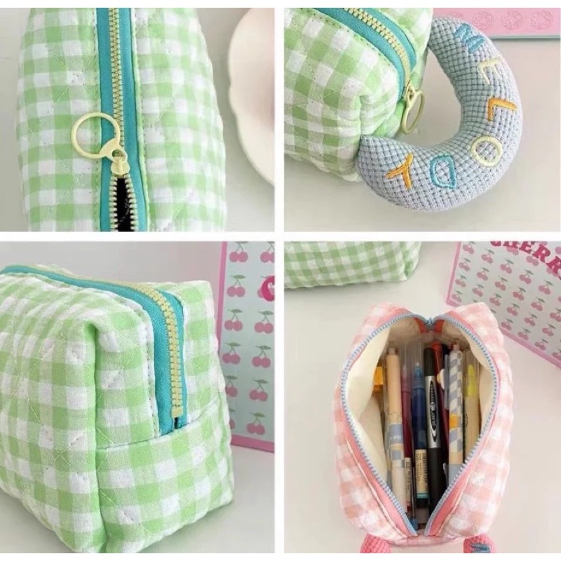 MELODY GRID COSMETIC BAG / TAS PENYIMPANAN BERKAPASITAS BESAR / TRAVELLING POUCH ORGANIZER /  KOREAN CUTE PILLOW MAKE UP POUCH / TAS MAKEUP BANTAL PASTEL COLOR / TAS KOSMETIK PERJALANAN WANITA TAHAN AIR / KOTAK PENSIL ESTETIK / FLUFFY KOREAN POUCH