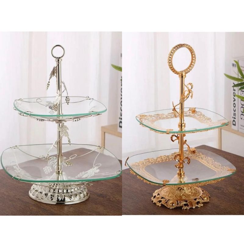 Luxury carved tier Silver cake stand kaca tempat buah Silver tempat kue susun Silver Kaca emas Gold 