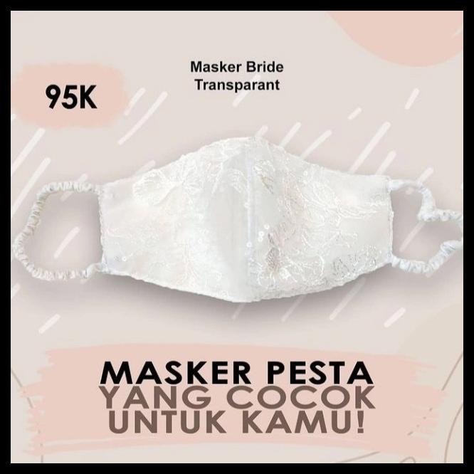 Masker Bride Transparan, Masker Kain Brokat Untuk Wedding/Fashion