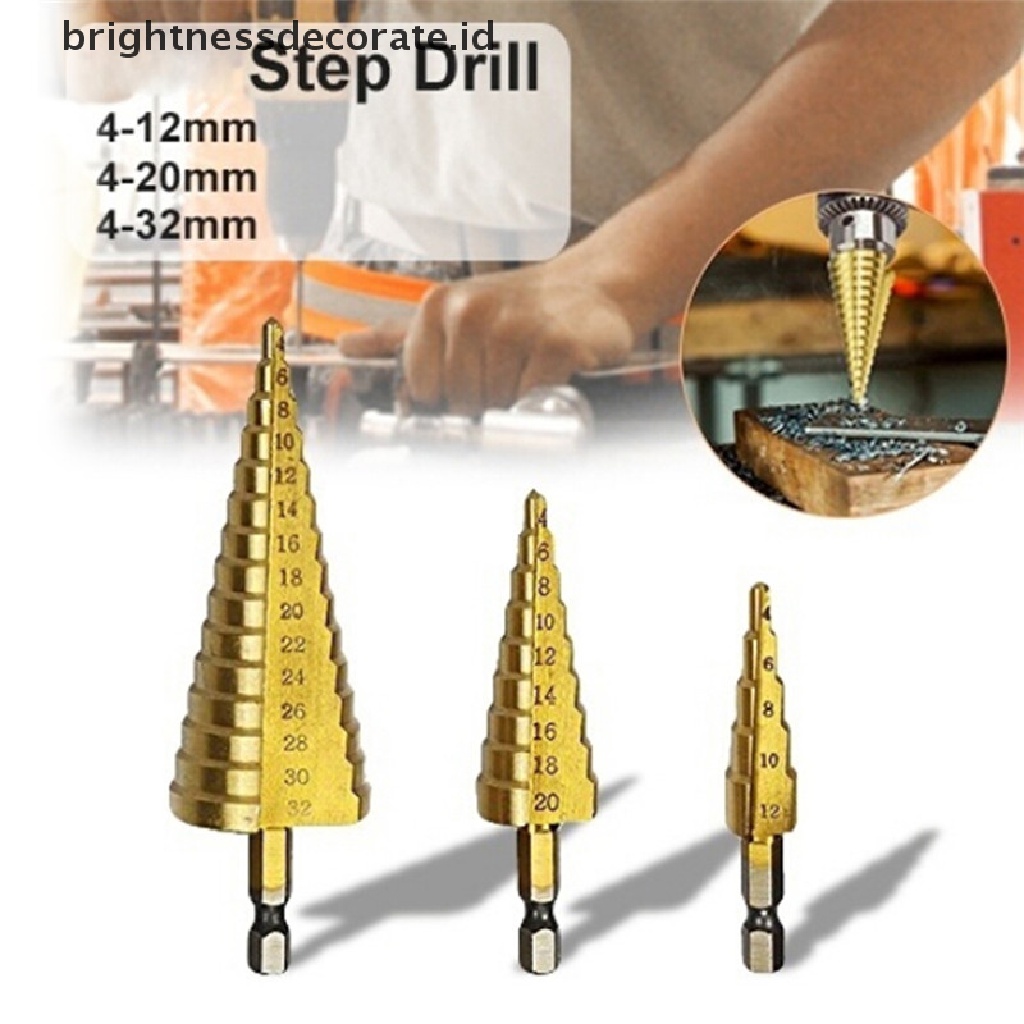 [Birth] Besar HSS Steel Step Cone Drill Titanium Bit Set Pemotong Lubang 4-12/20/32mm [ID]