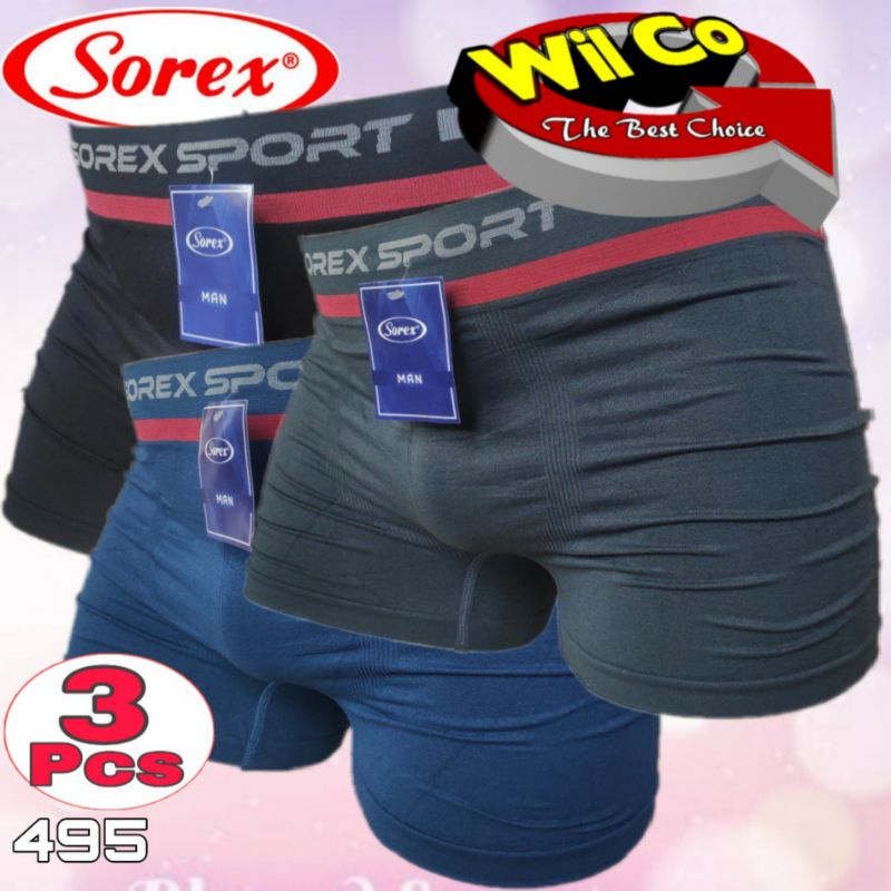 K495T - (HARGA PER 3 Pcs) CELANA DALAM BOXER PRIA PREMIUM SOREX SIZE (M-L) - (XL-XXL)