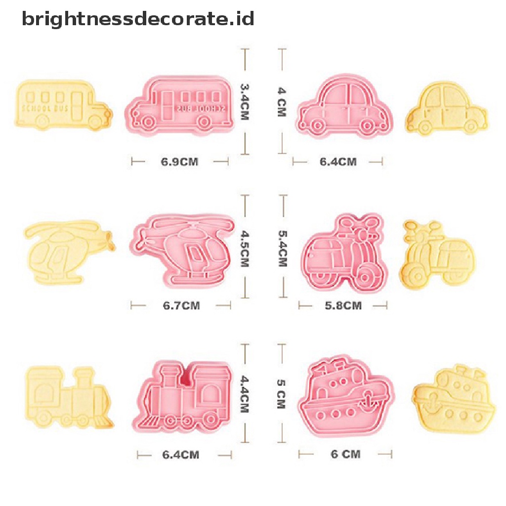 [Birth] 6pcs 3D Mobil Pesawat Cookie Cutter Biskuit Cetakan Kereta Transportasi Kendaraan Baking Stamp Press Sugarcraft Fondant Kue Pemotong [ID]