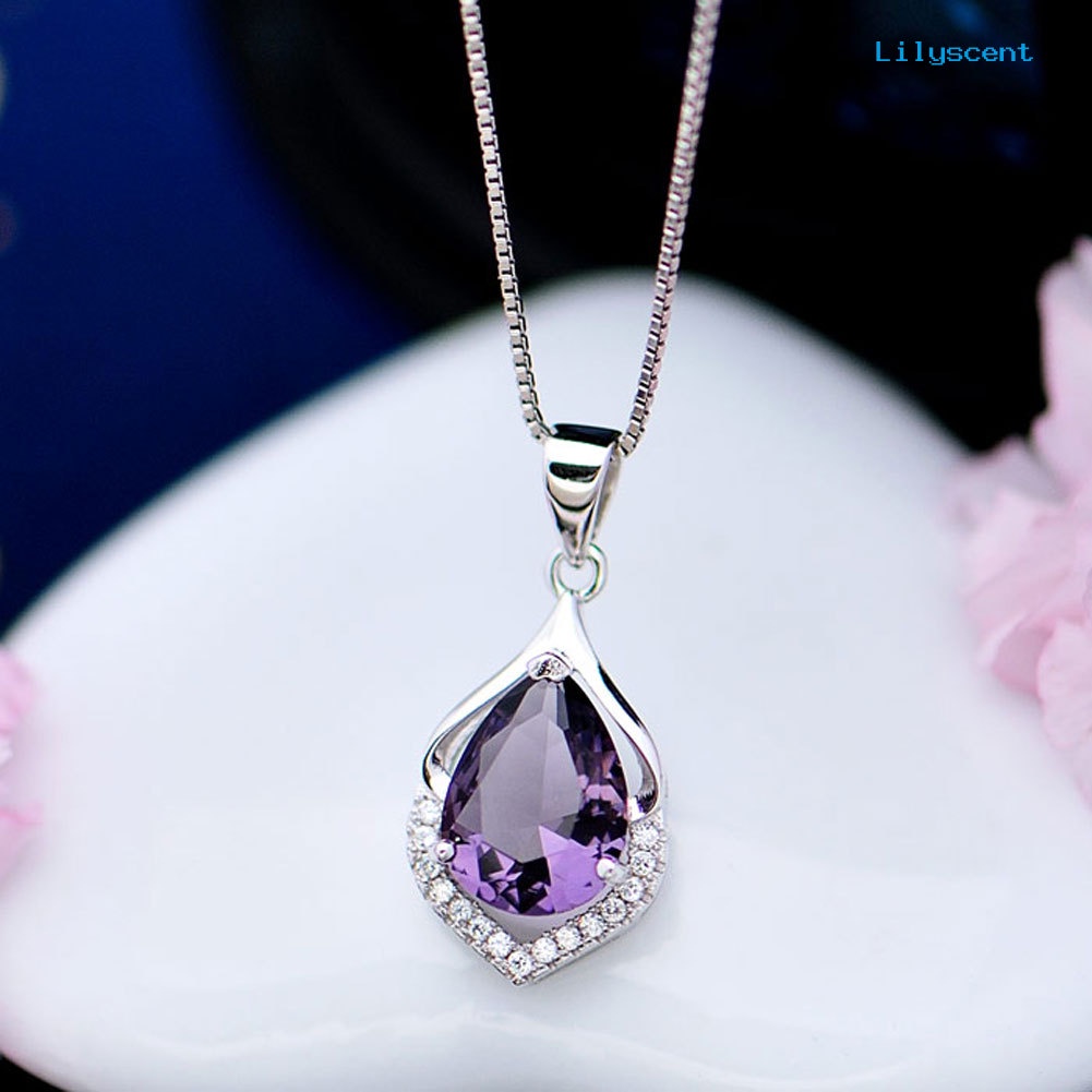 Ls Wanita Droplet Faux Amethyst Kalung Klavikula Dekorasi Liontin Perhiasan Hadiah