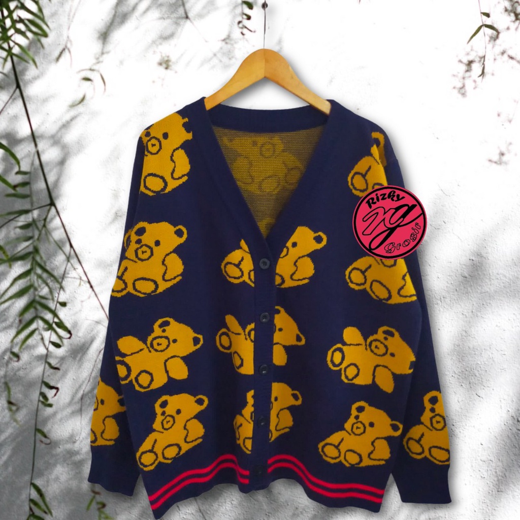 Knit cardigan teddy bear unisex lucu